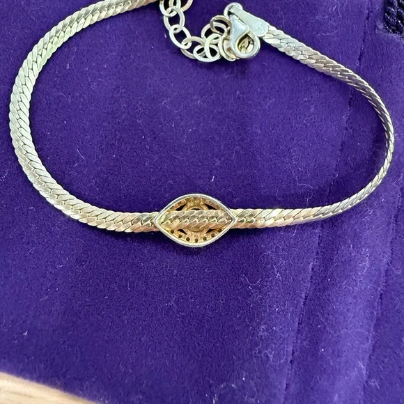 Gold-Tone Bracelet with Green Stone Accent - Picture 2 of 2